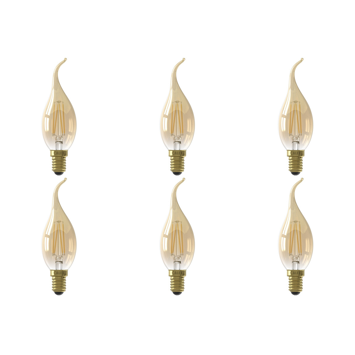 CALEX - LED Lamp 6 Pack - Kaarslamp Filament BXS35 - E14 Fitting - 3.5W - Warm Wit 2100K - Goud