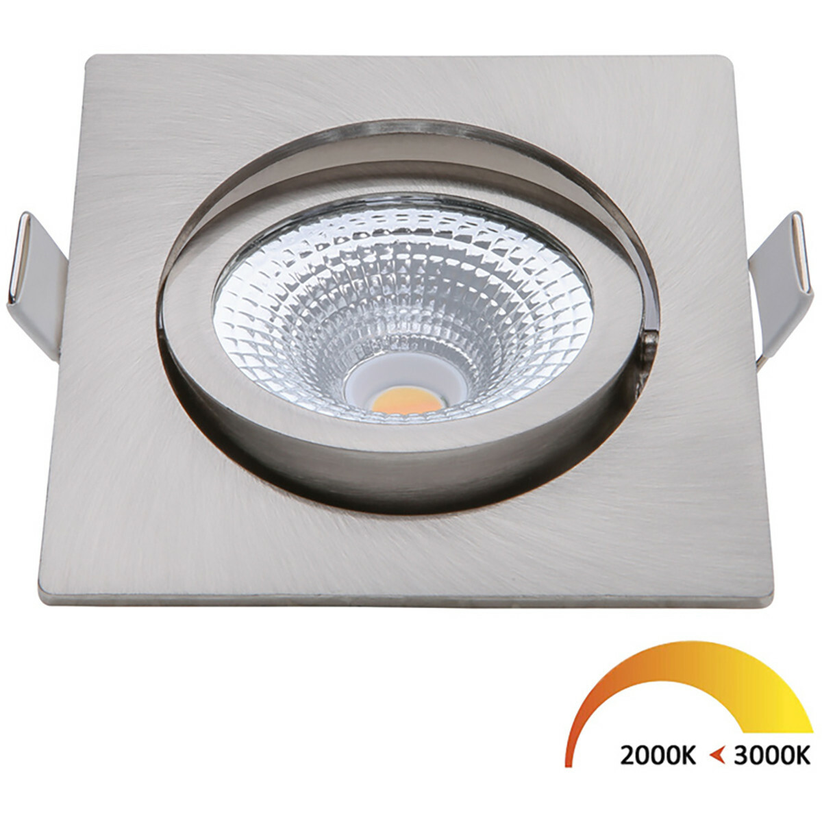 EcoDim - LED Spot - Inbouwspot - ED-10027 - 5W - Waterdicht IP54 - Dimbaar - Dim to Warm - Warm Wit 2000K-3000K - Geborsteld Nikkel Aluminium - Vierkant - Kantelbaar | BES LED