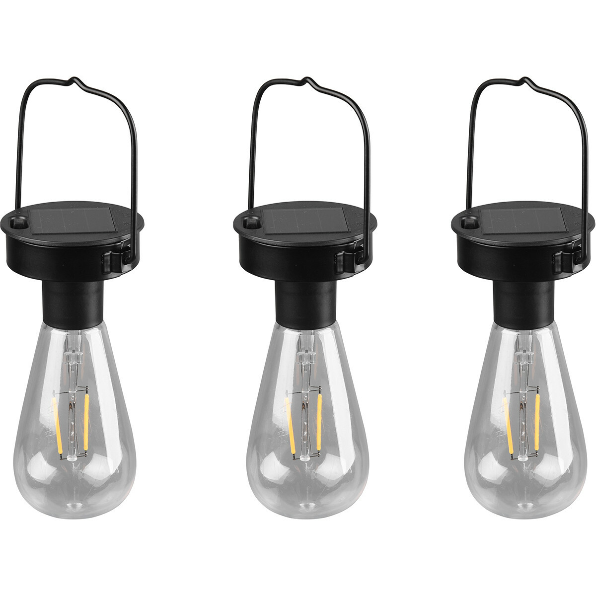 Higgins handel precedent LED Hanglamp met Zonne-energie 3 Pack - Trion Camira - Dag en Nacht Sensor  - Spatwaterdicht IP44 - Rond - Mat Zwart - Aluminium | BES LED