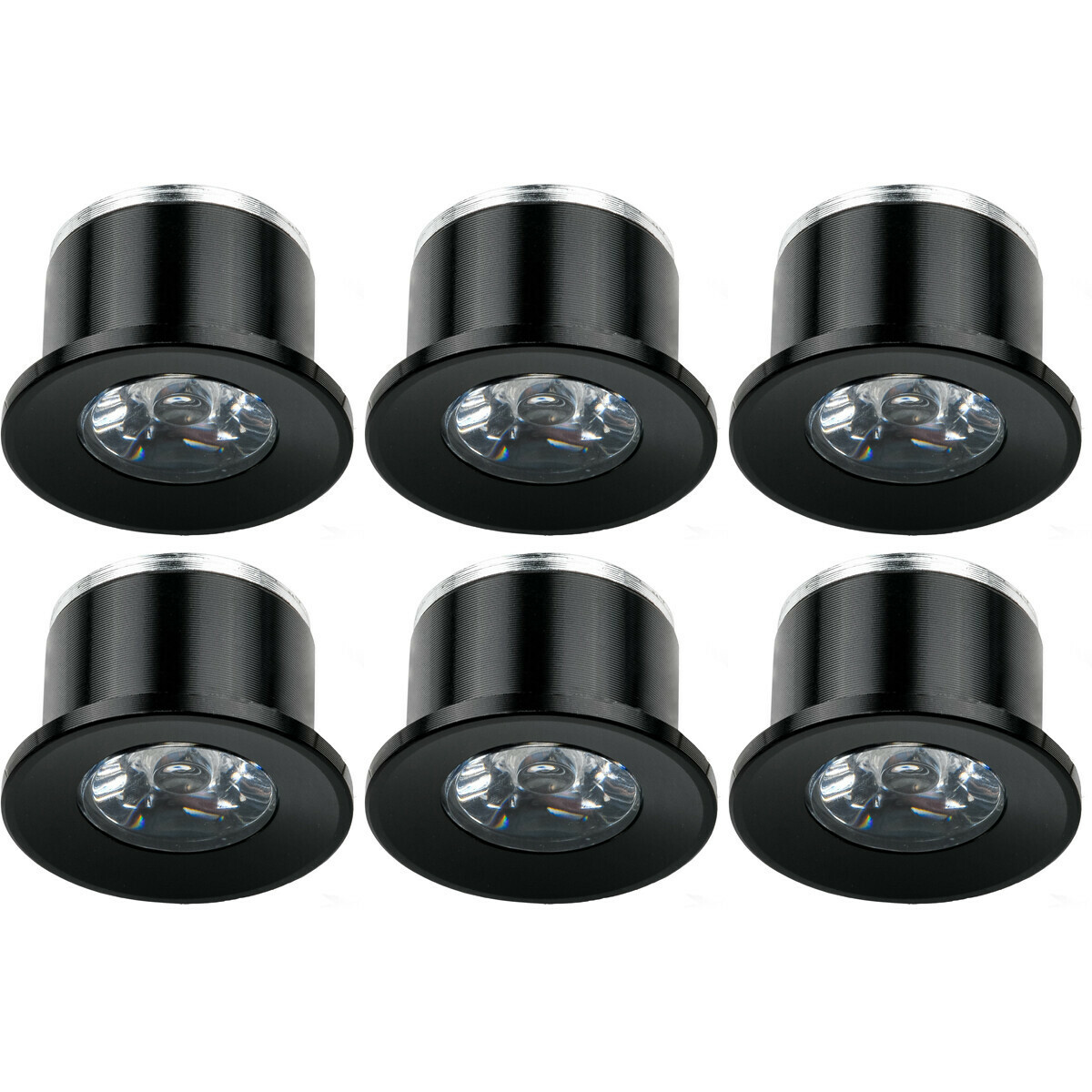 Voordeelpak LED Veranda Spot Verlichting 6 Pack - 1W - Warm Wit 3000K - Inbouw Rond - Zwart - Aluminium - Ø31mm | BES LED
