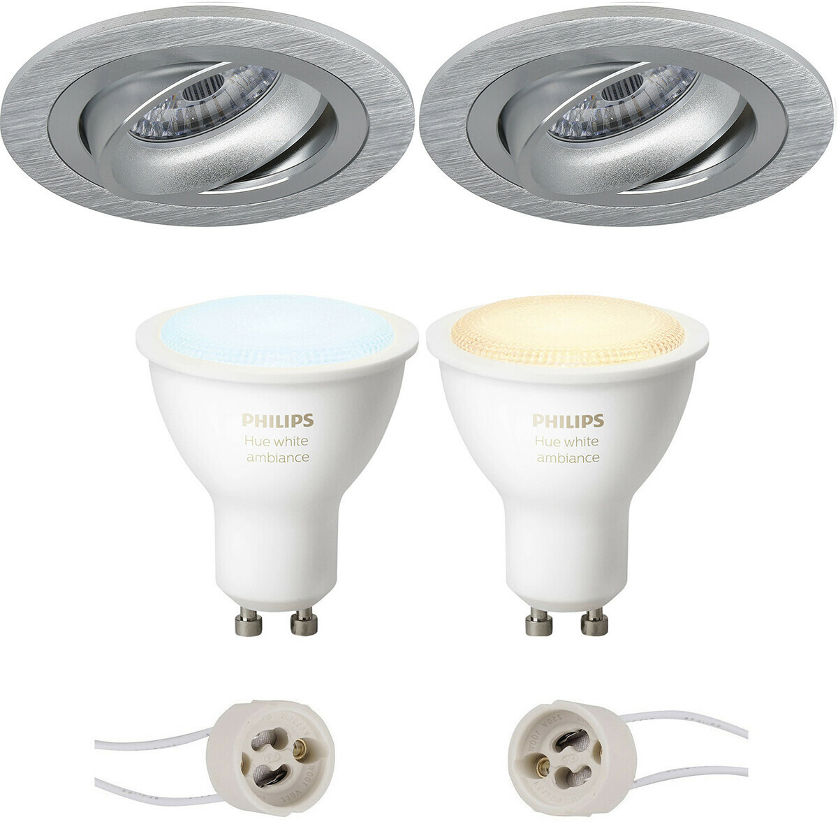 Voordeelset Pragmi Alpin Pro - Rond - Mat - Kantelbaar Ø92mm - Philips Hue - LED Spot Set GU10 - White Ambiance Bluetooth | BES LED