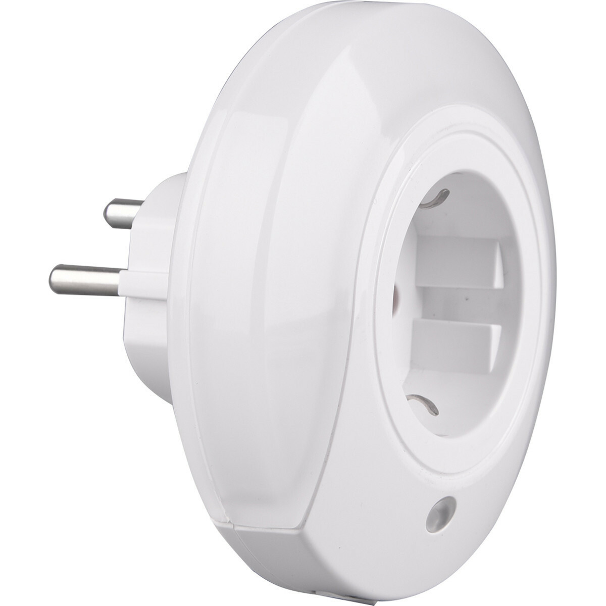 Stekkerlamp - Stekkerspot met Stopcontact - Trion Mirloni - Dag en Nacht Sensor - 0.4W - Warm Wit 3000K - Rond - Mat Wit Kunststof | BES LED