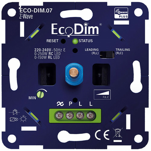 EcoDim - LED Dimmer - Smart WiFi - ECO-DIM.07 - Fase Afsnijding RC - Z-Wave - Inbouw - Enkel Knop - 0-200W
