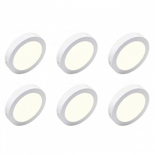 LED Downlight 6 Pack - Opbouw Rond 18W - Natuurlijk Wit 4200K - Mat Wit Aluminium - Ø225mm