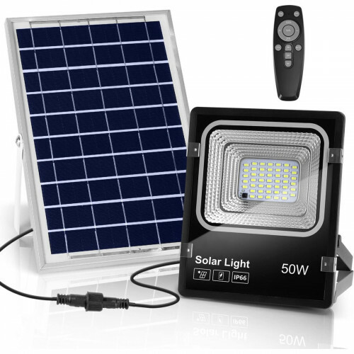 LED Floodlight op Zonne-energie - LED Schijnwerper - Solina LED Solar Tuinverlichting Wandlamp - Afstandsbediening IP66 - 50W - Helder/Koud Wit 6500K | BES LED