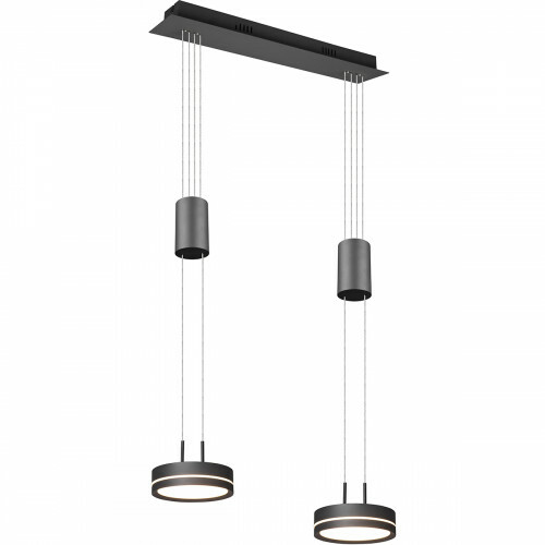 LED Hanglamp - - Trion Franco - 14.4W - 2-lichts - Warm Wit 3000K - Dimbaar - Rond - Mat Antraciet - Aluminium | BES LED