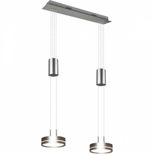 LED Hanglamp - Hangverlichting - Trion Franco - 14.4W - 2-lichts - Warm Wit 3000K - Dimbaar - Rond - Mat Nikkel - Aluminium