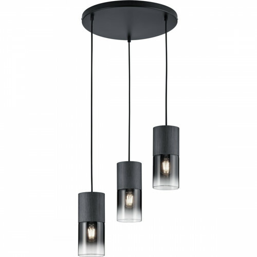 LED Hanglamp - Trion Roba - E27 Fitting - 3-lichts - Rond - Mat Zwart Rookglas - Aluminium