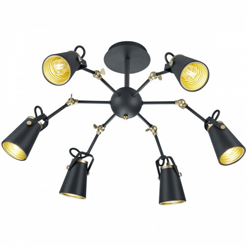 LED Plafondlamp - Plafondverlichting - Trion Edwy - E14 Fitting - 6-lichts - Rond - Mat Zwart - Aluminium
