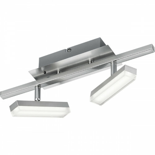LED Plafondlamp - Trion Brenda - 7W - Warm Wit 3000K - 2-lichts - Afstandsbediening - Dimbaar - Rechthoek - Mat Nikkel - Aluminium