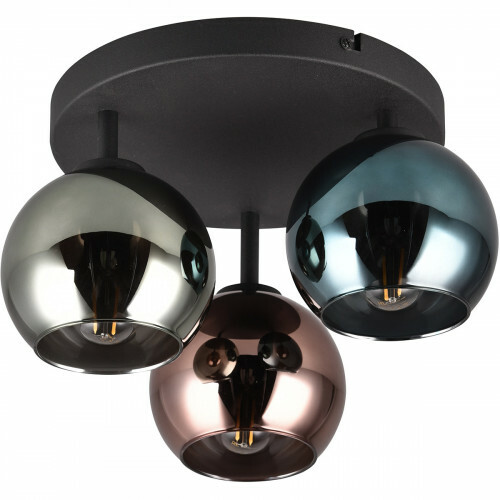 LED Plafondspot - Plafondverlichting - Trion Seldy - E14 Fitting - 3-lichts - Rond - Zwart met Multicolor Glas
