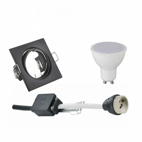 LED Spot Set - Trion - GU10 Fitting - Inbouw Vierkant - Mat Zwart - 6W - Natuurlijk Wit 4200K - Kantelbaar 80mm