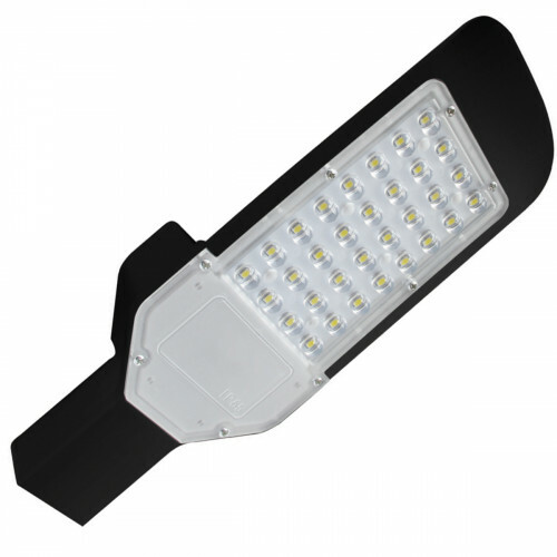 LED Straatlamp - Straatverlichting - Orny - 30W - Helder/Koud Wit 6400K - Waterdicht IP65 - Mat Zwart - Aluminium