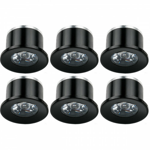 LED Veranda Spot Verlichting 6 Pack - 1W -  Warm Wit 3000K - Inbouw - Rond - Mat Zwart - Aluminium - Ø31mm