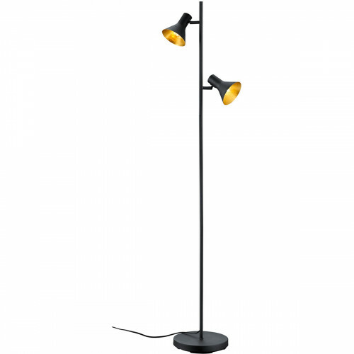 LED Vloerlamp - Trion Nana - E14 Fitting - 2-lichts - Rond - Mat Zwart/Goud - Aluminium