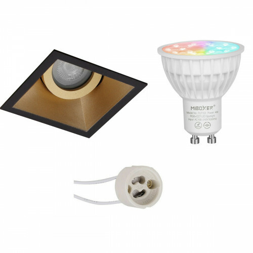 Mi-Light MiBoxer - LED Spot Set GU10 - Smart LED - Wifi LED - Slimme LED - 4W - RGB+CCT - Aanpasbare Kleur - Dimbaar - Pragmi Zano Pro - Inbouw Vierkant - Mat Zwart/Goud - Kantelbaar - 93mm