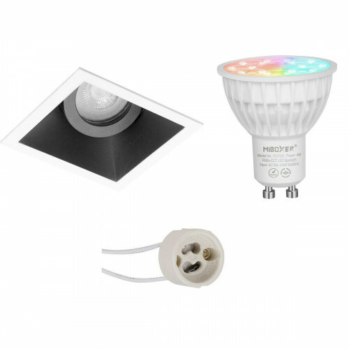 Mi-Light MiBoxer - LED Spot Set GU10 - Smart LED - Wifi LED - Slimme LED - 4W - RGB+CCT - Aanpasbare Kleur - Dimbaar - Pragmi Zano Pro - Inbouw Vierkant - Mat Zwart/Wit - Kantelbaar - 93mm