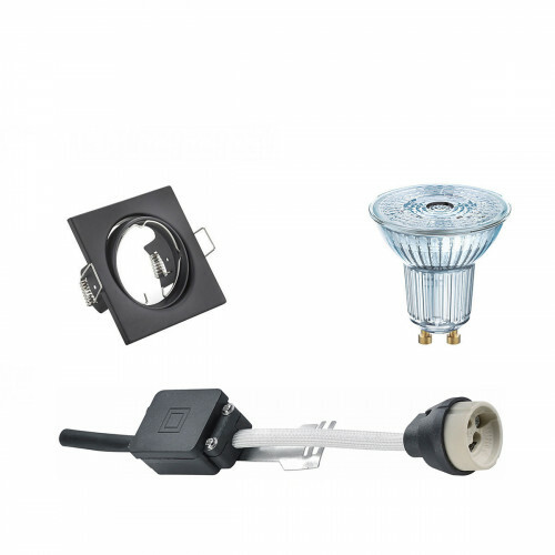 LED Spot Set - LEDVANCE Parathom PAR16 930 36D - GU10 Fitting - Dimbaar - Inbouw Vierkant - Mat Zwart - 3.7W - Warm Wit 3000K - Kantelbaar 80mm