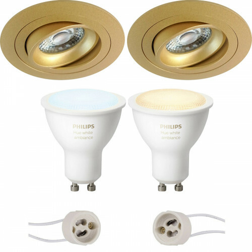 Actief aantal Supplement Voordeelset Pragmi Alpin Pro - Inbouw Rond - Mat Goud - Kantelbaar - Ø92mm  - Philips Hue - LED Spot Set GU10 - White Ambiance - Bluetooth | BES LED