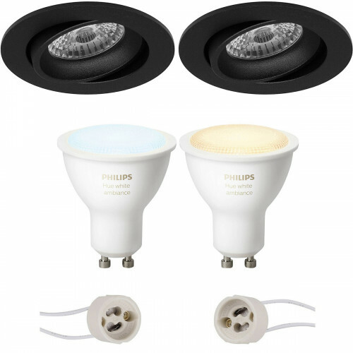Pragmi Delton Pro - Inbouw Rond - Mat Zwart - Kantelbaar - Ø82mm - Philips Hue - LED Spot Set GU10 - White Ambiance - Bluetooth