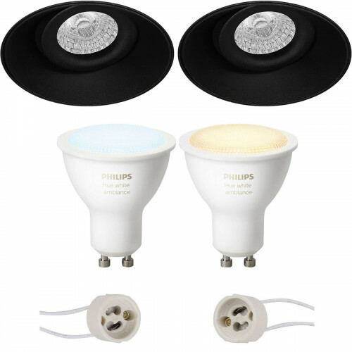 Pragmi Nivas Pro - Inbouw Rond - Mat Zwart - Trimless - Kantelbaar - Ø150mm - Philips Hue - LED Spot Set GU10 - White Ambiance - Bluetooth