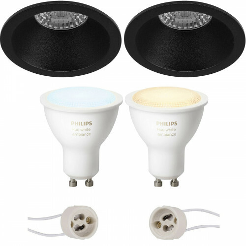Pragmi Pollon Pro - Inbouw Rond - Mat Zwart - Verdiept - Ø82mm - Philips Hue - LED Spot Set GU10 - White Ambiance - Bluetooth