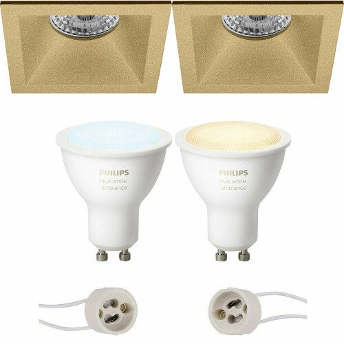 Pragmi Pollon Pro - Inbouw Vierkant - Mat Goud - Verdiept - 82mm - Philips Hue - LED Spot Set GU10 - White Ambiance - Bluetooth