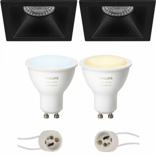 Pragmi Pollon Pro - Inbouw Vierkant - Mat Zwart - Verdiept - 82mm - Philips Hue - LED Spot Set GU10 - White Ambiance - Bluetooth