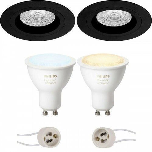 Pragmi Rodos Pro - Inbouw Rond - Mat Zwart - Ø93mm - Philips Hue - LED Spot Set GU10 - White Ambiance - Bluetooth