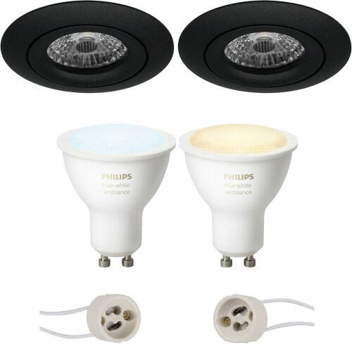 Pragmi Uranio Pro - Inbouw Rond - Mat Zwart - Kantelbaar - Ø82mm - Philips Hue - LED Spot Set GU10 - White Ambiance - Bluetooth