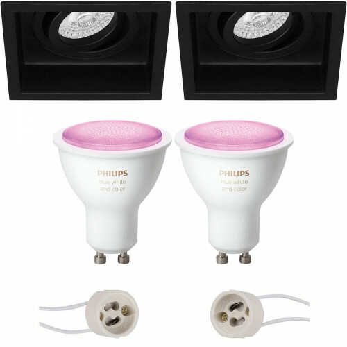 Pragmi Domy Pro - Inbouw Vierkant - Mat Zwart - Verdiept - Kantelbaar - 105mm - Philips Hue - LED Spot Set GU10 - White and Color Ambiance - Bluetooth