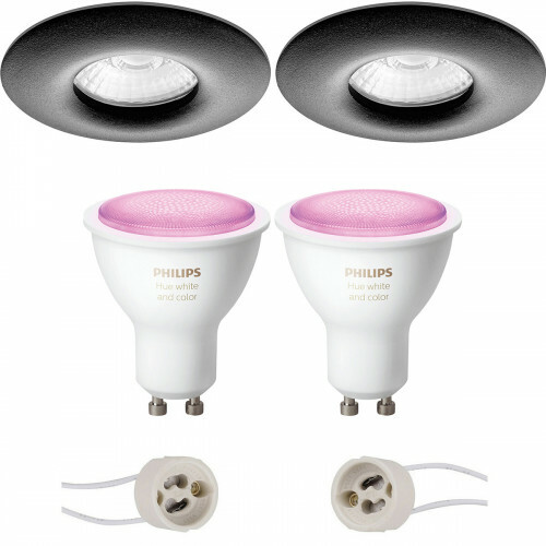 Pragmi Luno Pro - Waterdicht IP65 - Inbouw Rond - Mat Zwart - Ø82mm - Philips Hue - LED Spot Set GU10 - White and Color Ambiance - Bluetooth