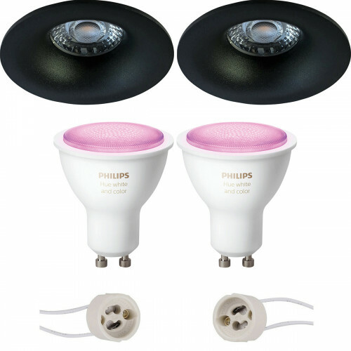 Pragmi Nora Pro - Inbouw Rond - Mat Zwart - Ø82mm - Philips Hue - LED Spot Set GU10 - White and Color Ambiance - Bluetooth