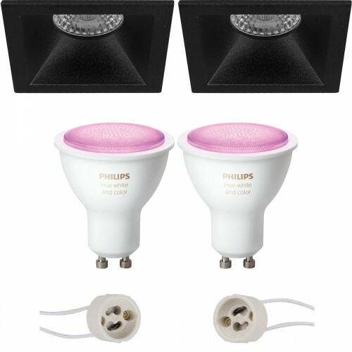 Pragmi Pollon Pro - Inbouw Vierkant - Mat Zwart - Verdiept - 82mm - Philips Hue - LED Spot Set GU10 - White and Color Ambiance - Bluetooth
