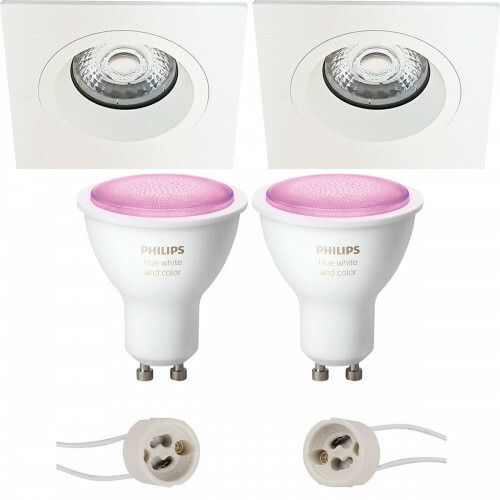 Pragmi Rodos Pro - Inbouw Vierkant - Mat Wit - 93mm - Philips Hue - LED Spot Set GU10 - White and Color Ambiance - Bluetooth