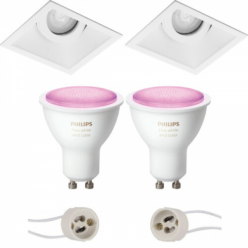 Pragmi Zano Pro - Inbouw Vierkant - Mat Wit - Kantelbaar - 93mm - Philips Hue - LED Spot Set GU10 - White and Color Ambiance - Bluetooth