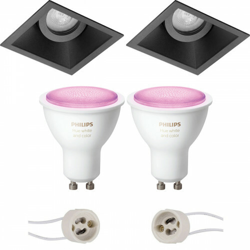 Pragmi Zano Pro - Inbouw Vierkant - Mat Zwart - Kantelbaar - 93mm - Philips Hue - LED Spot Set GU10 - White and Color Ambiance - Bluetooth