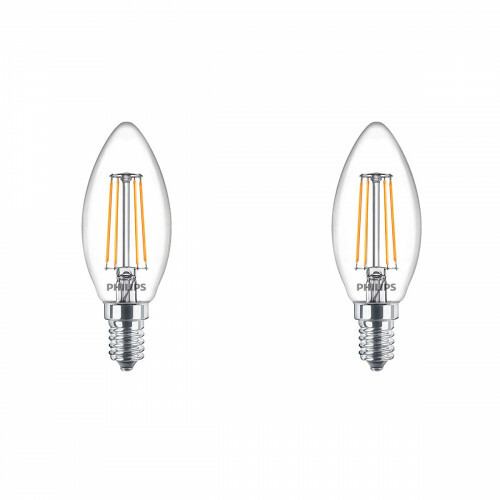 PHILIPS - LED Lamp Filament - Set 2 Stuks - Classic LEDCandle 827 B35 CL - E14 Fitting - 4.3W - Warm Wit 2700K | Vervangt 40W