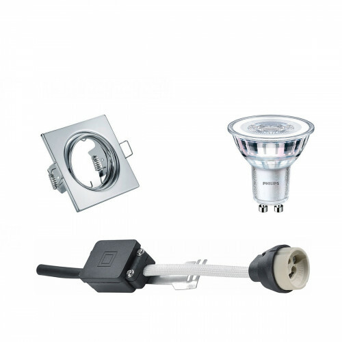 LED Spot Set - GU10 Fitting - Inbouw Vierkant - Glans Chroom - Kantelbaar 80mm - Philips - CorePro 827 36D - 5W - Warm Wit 2700K - Dimbaar