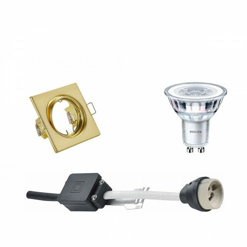 LED Spot Set - GU10 Fitting - Inbouw Vierkant - Mat Goud - Kantelbaar 80mm - Philips - CorePro 840 36D - 4W - Natuurlijk Wit 4000K - Dimbaar