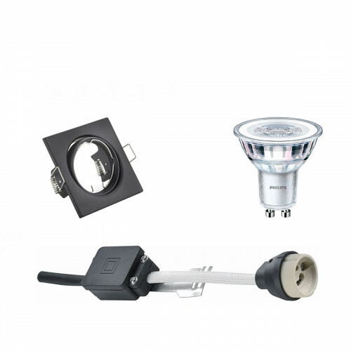 LED Spot Set - GU10 Fitting - Inbouw Vierkant - Mat Zwart - Kantelbaar 80mm - Philips - CorePro 827 36D - 3.5W - Warm Wit 2700K