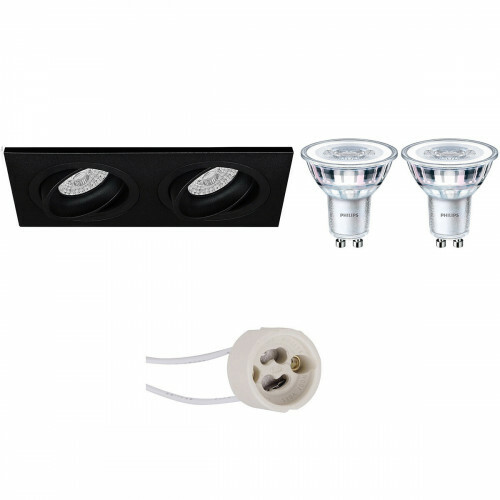 LED Spot Set - Pragmi Borny Pro - GU10 Fitting - Inbouw Rechthoek Dubbel - Mat Zwart - Kantelbaar - 175x92mm - Philips - CorePro 840 36D - 3.5W - Natuurlijk Wit 4000K