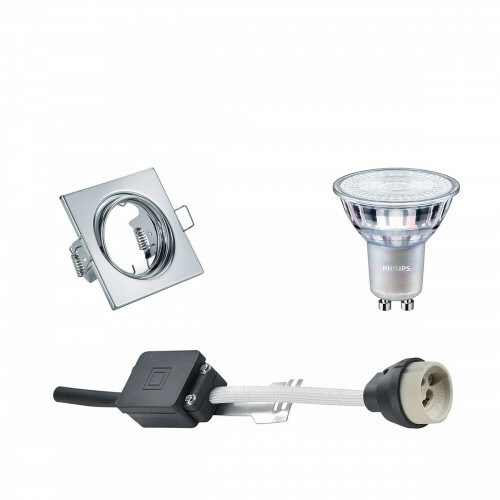 LED Spot Set - GU10 Fitting - Inbouw Vierkant - Glans Chroom - Kantelbaar 80mm - Philips - MASTER 927 36D VLE - 3.7W - Warm Wit 2200K-2700K - DimTone Dimbaar