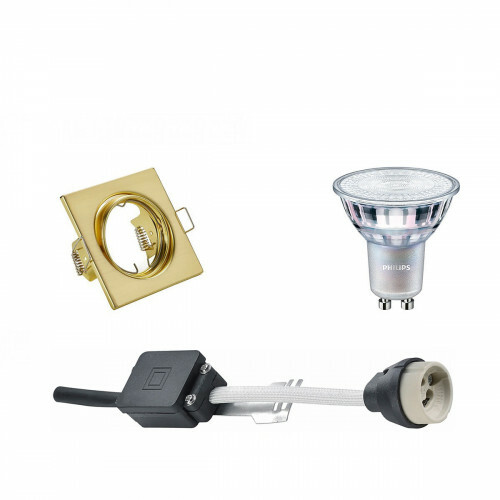 LED Spot Set - GU10 Fitting - Inbouw Vierkant - Mat Goud - Kantelbaar 80mm - Philips - MASTER 927 36D VLE - 3.7W - Warm Wit 2200K-2700K - DimTone Dimbaar