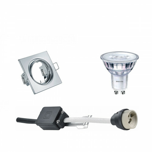 LED Spot Set - GU10 Fitting - Inbouw Vierkant - Glans Chroom - Kantelbaar 80mm - Philips - SceneSwitch 827 36D - 1.5W-5W - Warm Wit 2200K-2700K - Dimbaar