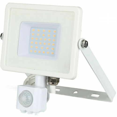 LED Bouwlamp 30 Watt met Sensor - LED Schijnwerper - Viron Dana - Warm Wit 3000K - Mat Wit - Aluminium - SAMSUNG LEDs