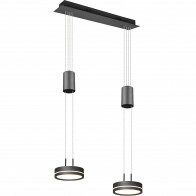 LED Hanglamp - Hangverlichting - Trion Franco - 14.4W - 2-lichts - Warm Wit 3000K - Dimbaar - Rond - Mat Antraciet - Aluminium