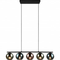 LED Hanglamp - Hangverlichting - Trion Seldy - E14 Fitting - 5-lichts - Zwart met Multicolor Glas