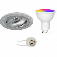 LED Spot Set GU10 - Facto - Smart LED - Wifi LED - Slimme LED - 5W - RGB+CCT - Aanpasbare Kleur - Dimbaar - Afstandsbediening - Pragmi Alpin Pro - Inbouw Rond - Mat Zilver - Kantelbaar Ø92mm