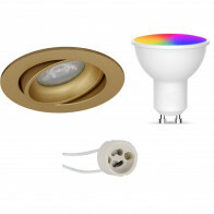 LED Spot Set GU10 - Facto - Smart LED - Wifi LED - Slimme LED - 5W - RGB+CCT - Aanpasbare Kleur - Dimbaar - Afstandsbediening - Pragmi Delton Pro - Inbouw Rond - Mat Goud - Kantelbaar - Ø82mm